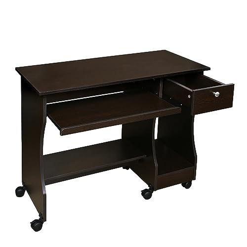 Image of Nilkamal Zenith Engineered Wood Computer Table | Study Desk with Keyboard Tray, 2 Open Shelves, and 1 Drawer (Finish: Teak)
