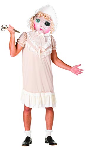 Rasta Imposta Molly The Demonic Dolly Costume, Scary Doll Costume Adult-Sized Pink, White