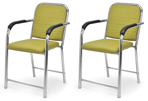 Image of RATISON Office Chair Visitor Chair with arm Rest with Steel Frame and Cushioned seat Back, Chair Without Wheels Holds up to 140 kg Heavy Design (2, Green, Heavy)