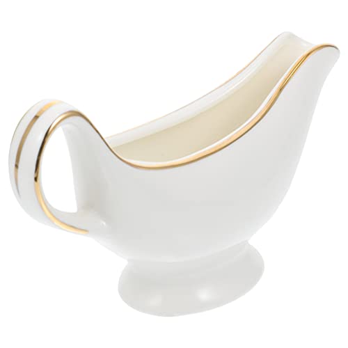 Housoutil 1PC Mini Classic White Ceramic Creamer with Handle, Small Coffee Milk Creamer Pitcher, Milk Honey Pitcher 5oz for Gravy, Warming Sauces, Salad Dressings, Microwave& Freezer Safe