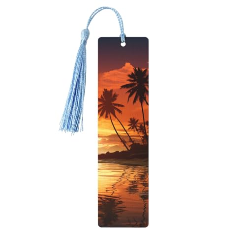 タッセル付き木製しおり 5個 ヴィンテージ木製しおり ヤシの木 夕日 ファンシー ハンドメイド クラフトブックマーク 読書ページマーカー 木製ハンギングタグ オーナメント 本好き向け