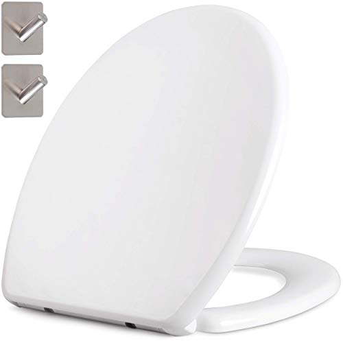 Tapa De Inodoro Wc (Forma Ovalada) - Asiento / Tapa De Inodoro Termoestable Con Cierre Suave - Gratis: 2 Ganchos Adhesivos De Acero Inoxidable Cover