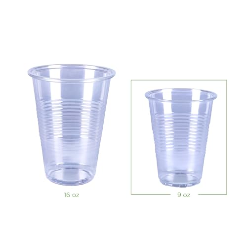 Image of Amazon Basics Small Disposable Clear Plastic Cups, 9oz, 100 Count (Pack of 6)