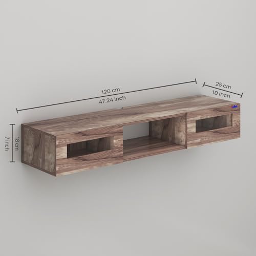 Image of Anikaa Orilo Wall Mount Modern Floating TV Unit for Living Room with 3 Storage Cabinet & Blue LED Light | Ideal for UP to 55 Inch TV (Coachwood Finish - DIY Installation)
