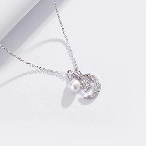 Collier pour femmes anti-allergie en argent S925 avec pendentif perles lune et étoile - 3