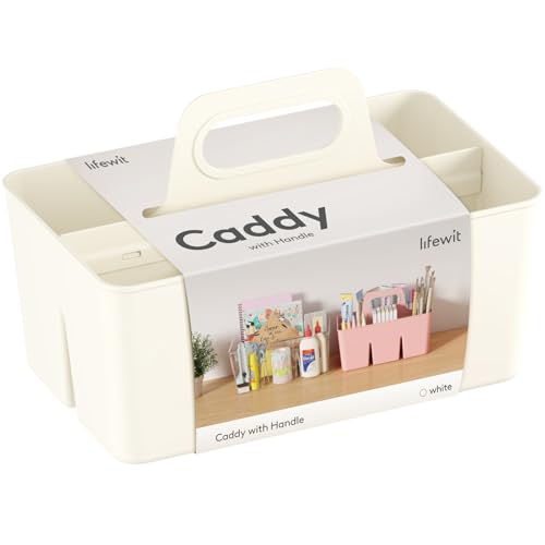 Lifewit cestas almacenaje plastico, apilador de caddie dividida con manija para cosméticos/Costura/herramientas pequeña, caja organizadora para lápices, blanco, 1 paquetes