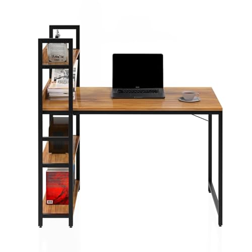 Image of Callas Computer Desk with Bookshelf - Modern Industrial Study Table with Storage Shelves for Home Office, Bedroom, or Study - Space-Saving Laptop Workstation Desk (ST-20-Walnut) (Walnut, ST-20)