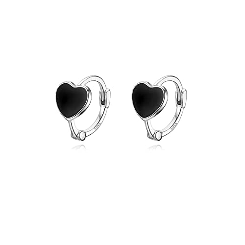Reffeer Solid 925 Sterling Silver Love Heart Hoop Earrings for Women Teens Black Heart Hoop Earrings Huggie