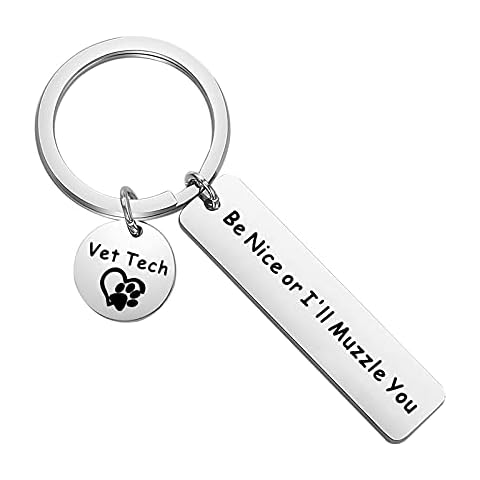 WUSUANED Veterinarian Keychain Be Nice Or I'll Muzzle You Vet Keychain Vet Tech Gifts For Medical Veterinary Practitioner, Be Nice Or I’ll Muzzle You Keychain, Large Cover