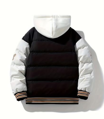 FTIMILD Mens Hooded Puffer Jacket Fake Two Piece Down Jaket Color Block Insulated Winter Coat2