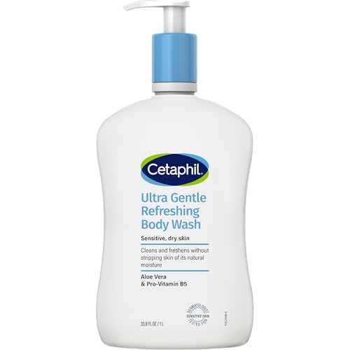 CETAPHIL Ultra Gentle Refreshing Body Wash 1l, Body cleanser for sensitive & dry skin, With Aloe Vera & Vitamin B5, Hypoallergenic, Dermatologist Tested
