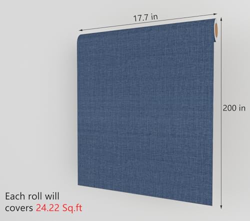 Decotalk Dark Blue Wallpaper Grasscloth Wallpaper Stick and Peel - 17.7x200 Inch Dark Blue Grasscloth Wall Paper Textured Navy Contact Paper for Cabinets and Drawers Grass Cloth Wall Vinyl Wrap Navy