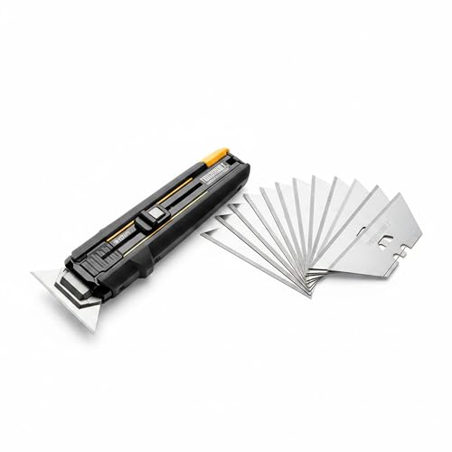 Image of ToughBuilt - Scraper Utility Knife & 30-Pack Replacement Blades Bundle, Heavy-Duty Folding Knife with Integrated Scraper Edge, Quick-Change System & Durable Precision Blades