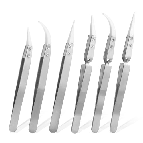 6 Pcs Precision Ceramic Reverse Solder Tweezers Non-Conductive Heat Resistant Tweezer for Crafting...