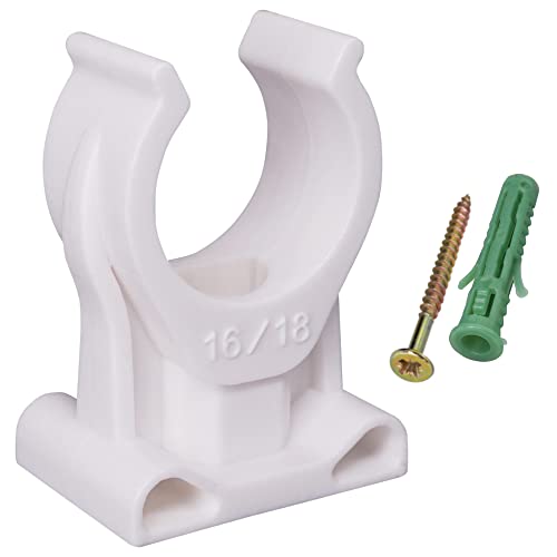 SKIR'CO Pipe Clips, White, 10 Pack, 16-18 mm, Plastic, Simple Mounting, Suitable for Various Pipes