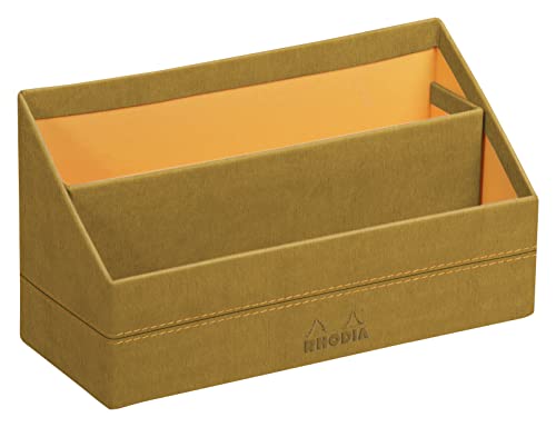 RHODIA 194599C, Mail Holder Gold, 25x10x31 cm, Orange Saddle Stitching, Faux Leather Exterior