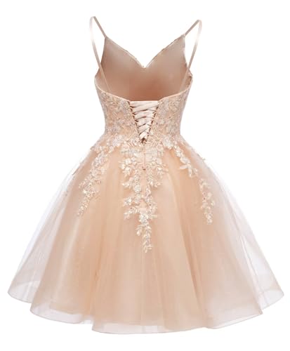 Appliques Tulle Homecoming Dresses for Teens Spaghetti Straps A-line Mini Cockatil Party Dress AD1364