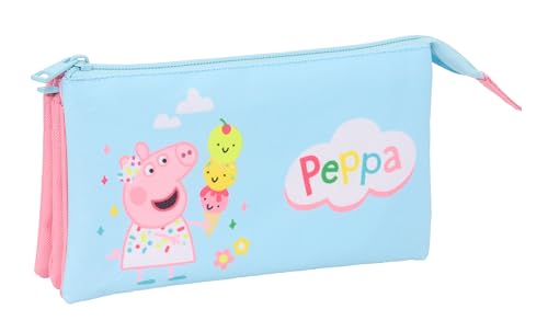 PEPPA PIG - Portatodo Triple, Estuche Infantil, Estuche Niño, Ideal para Niños en Edad Escolar, Cómodo y Versátil, Calidad y Resistencia, 22x3x12 cm