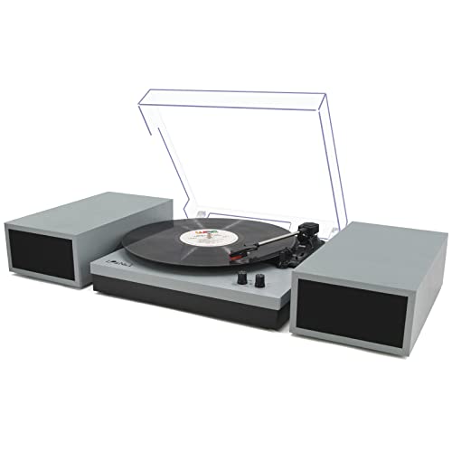 Image of LP&No.1 Record Player with Stereo Bookshelf Speakers, Vintage 3-Speed Belt Drive Turntable, Wireless Input, RCA Output, Auto Stop Function | Blue