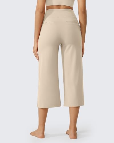 Image of G4Free Capri Pants for Women Wide Leg Yoga Dress Cropped Pants Capri Leggings with Pockets for Casual Summer
