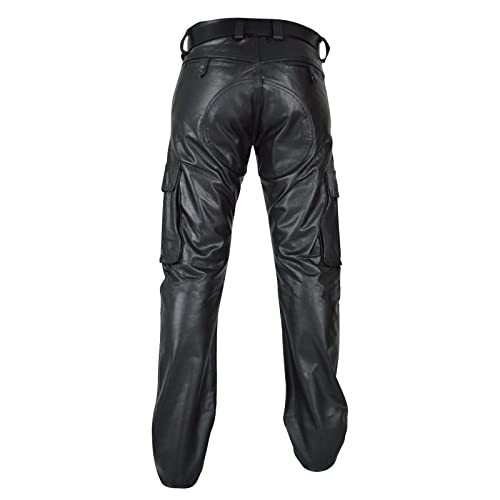 Men's PU Leather Pants Oversized Outdoor Goth Punk Motorcycle Trousers Spring Slim Fit Belt Cargo Pants with Pockets3