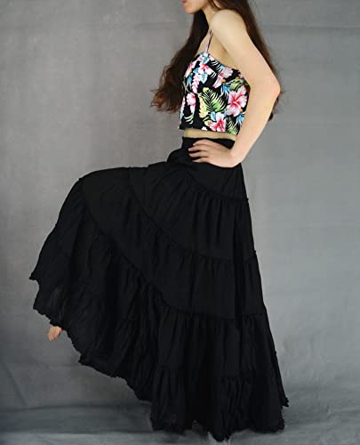 Women's Cotton 5 Tiered A Line Pleated Maxi Skirt Long Boho Gypsy Dance Skirts4