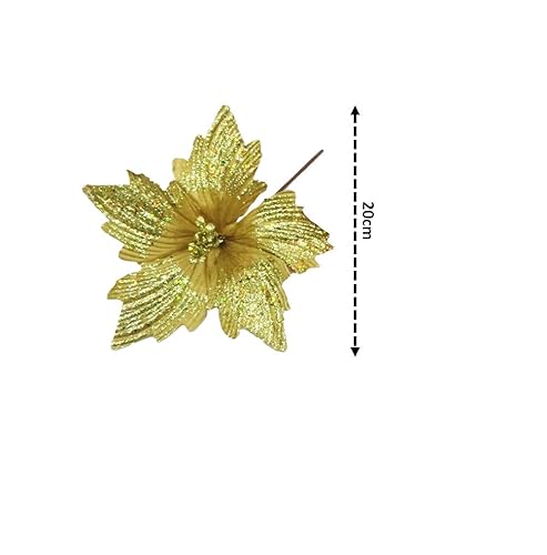 Kit Flor Natal Bico de Papagaio Pick Glitter Dourado 20cm 4 Unidades - Magizi