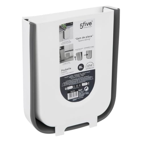 5 five simply smart 5five - poubelle rétractable 8l noir et blanc