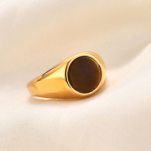 MYNENEY Stainless Steel Round Shape Signet Style Classical Simple Plain Wedding Engagement Statement Rings