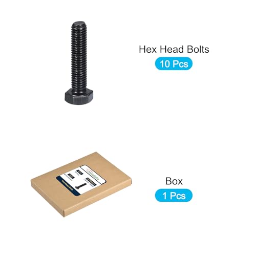 Image of METALLIXITY Hex Bolts (M10-1.5x45mm) 10Pcs, 8.8 Grade Carbon Steel Fully Threaded Black Oxide, Coarse Thread UNC Hex Head Screw Bolt - for Furniture Repair