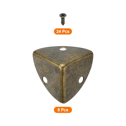 Image of uxcell 8 Pcs Decorative Box Corner Cover, 23mm Metal Edge Guard, Furniture Corner Edges Protector with Screws, Bronze