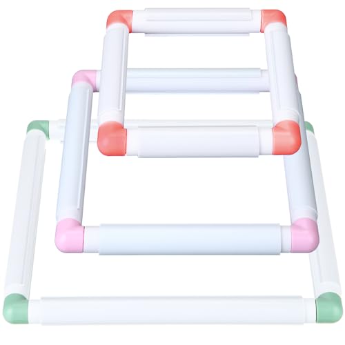 Janinka Embroidery Hoop 3 Pcs Cross Stitch Hoops and Frames White Rectangular Cross Stitch Embroidery Snap Frame DIY Sewing Tool for Quilting Silk-Painting 6 x 6 8 x 8 11 x 11 in (Mixing Colors)