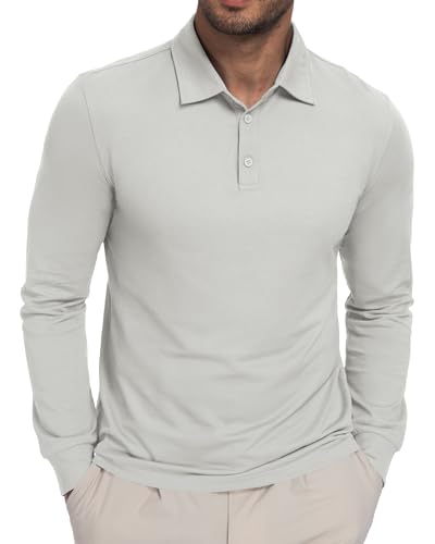 Men's Long Sleeve Golf Polo Shirt Quick Dry Moisture Wicking UPF 50+ Sun Protection 3-Button Collared Shirt
