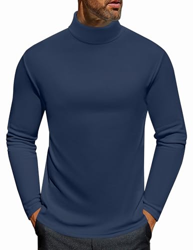 Ekouaer Maglia Termica Uomo Dolcevita Manica Lunga Intimo Termico Inverno Caldo Seamless Basic Sottogiacca, Blu Navy, XXL