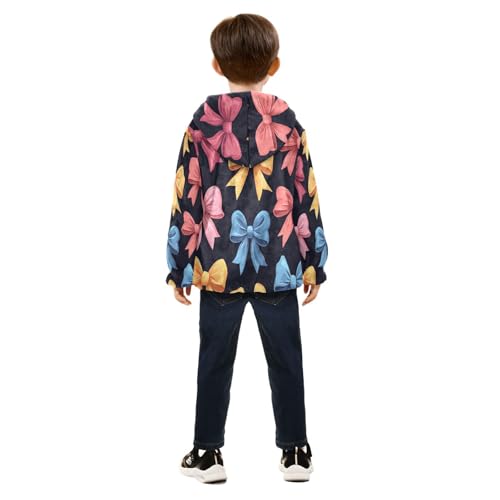 Colorful Bows on Black Toddler Fleece Jacket Girl Boys Hooded Fleece Jacket Coat Warm Outwear Zip-up 3-10T4