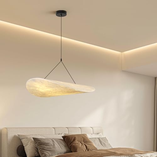 Japanese Wabi-Sabi Pendant Light 31-Inch Imitation Silk Lampshade Adjustable Height Hanging Lighting Suitable For Kitchen Island Foyer Lighting Fixtures Living Room Lights Ceiling Decorations