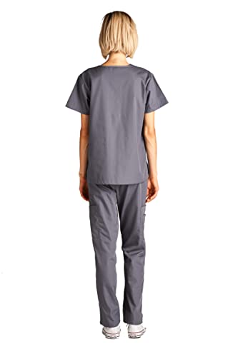 Dagacci Medical Uniform Womens And Mens Scrubs Set Medical Scrubs Shirt Top And Pant, Pewter Gray, Medium, Short Sleeve #TOP3