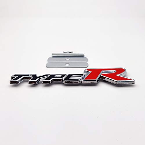 Image of Chrome Metal Type-R Logo Car Front Grille Emblem Premium 3D Racing Sport Turbo Power Grill Badge (Black&Red)