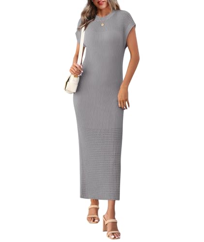 Yousify Womens Ribbed Knit Dress 2025 Trendy Round Neck Cap