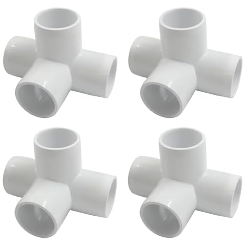 Piutouyar 4 Pcs 3/4" Elbow PVC Pipe Fitting, 4 Way Furniture Grade Pipe Connector PVC Elbow Fitting Pipe Corner Connector for DIY Shelf Garden Support Structure Cover