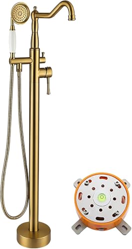 Grifo Bañera Exenta, Grifería Exenta de Bañera, Grifo de bañera de pie con mezcla de agua, grifo de bañera independiente for baño de hotel y hogar, juego de ducha(Brushed Gold)