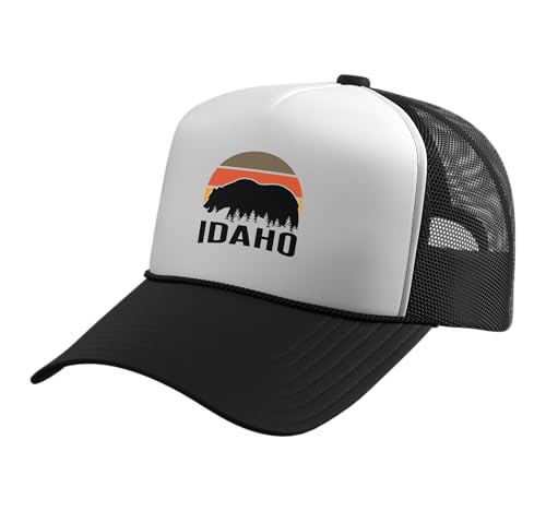 Idaho Trucker Hat with Adjustable Mesh Back, Black/White