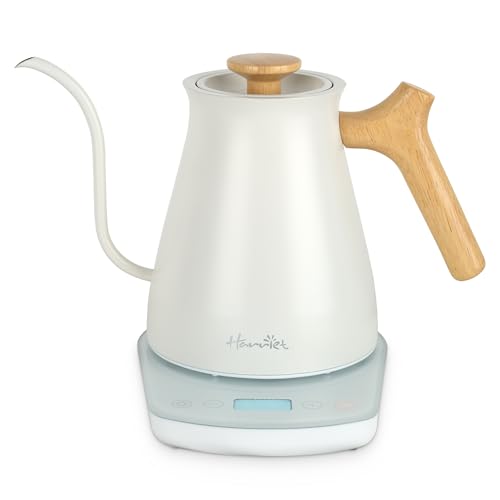 Image of Harriet Gooseneck Electric Kettle 1200W Fast Heat, 0.8L Stainless Steel, Precision Temp Control & Timer, Wood Handle