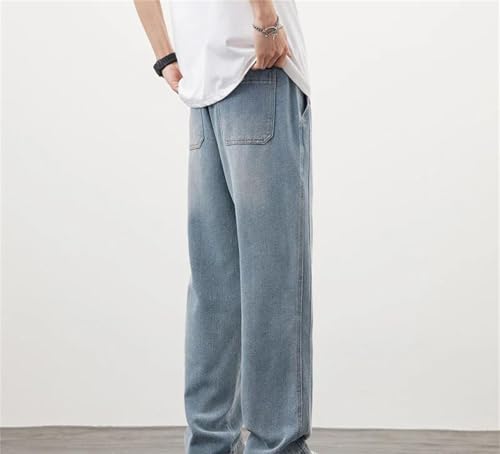 Men's Jeans Loose Straight Denim Pants Comfortable Elastic Waist Drawstring Trousers Casual Wear2
