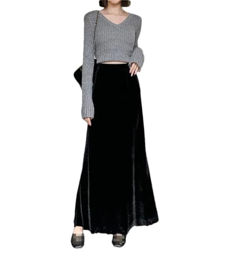 Amazon.com: Women Velour Slim Long Skirt Elastic High Waist Black
