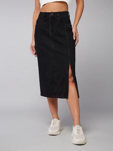 Image of Dolce Crudo Women's Flared High-Rise Stretchable Denim Maxi Skirt
