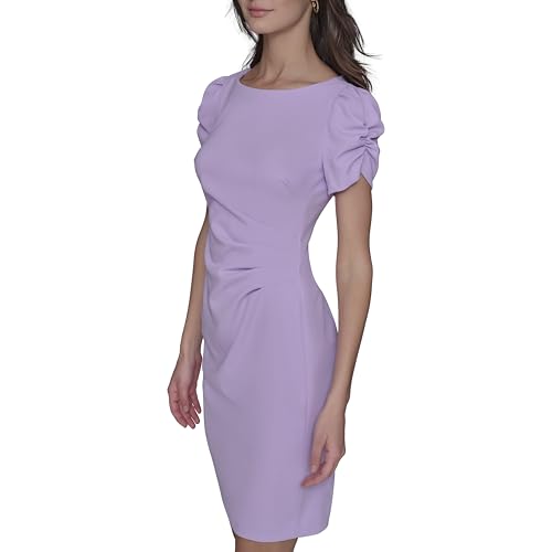 Image of KARL LAGERFELD Short Ruched Sleeve Jewel Neck Sheath Mini Dress