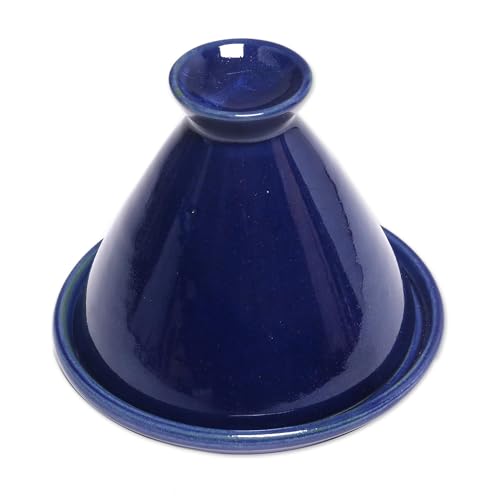 NOVICA Artisan Handcrafted Ceramic Mini Tagine Royal Blue from Bali Indonesia Tableware Serveware Serving Plates [5.5in H x 6in Diam.] ' Blue Francis'