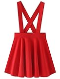 Noomelfish Girls Suspender Skater Skirt Stretchy Cotton Flared Overall Dress, Red, Size 7-8 Years