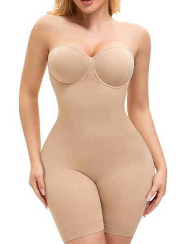 Slimers Strapless Shapewear Bodysuit For Woman: Seamless Body Shaper Built In Bar - Tummy Control Butt Lifter Shapewear